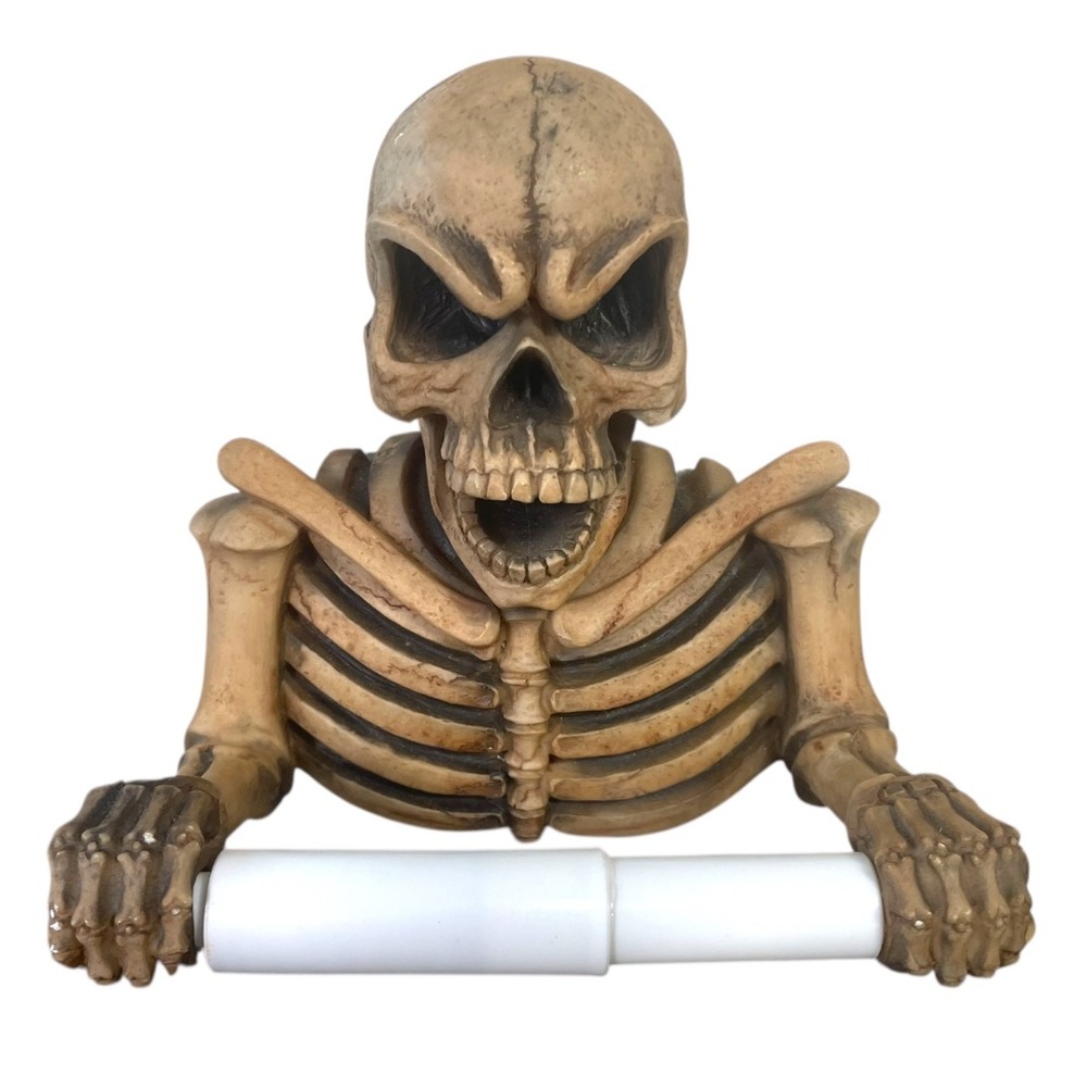 DWK Skeleton Toilet Paper Holder Gothic Halloween Bathroom Decor Polyresin